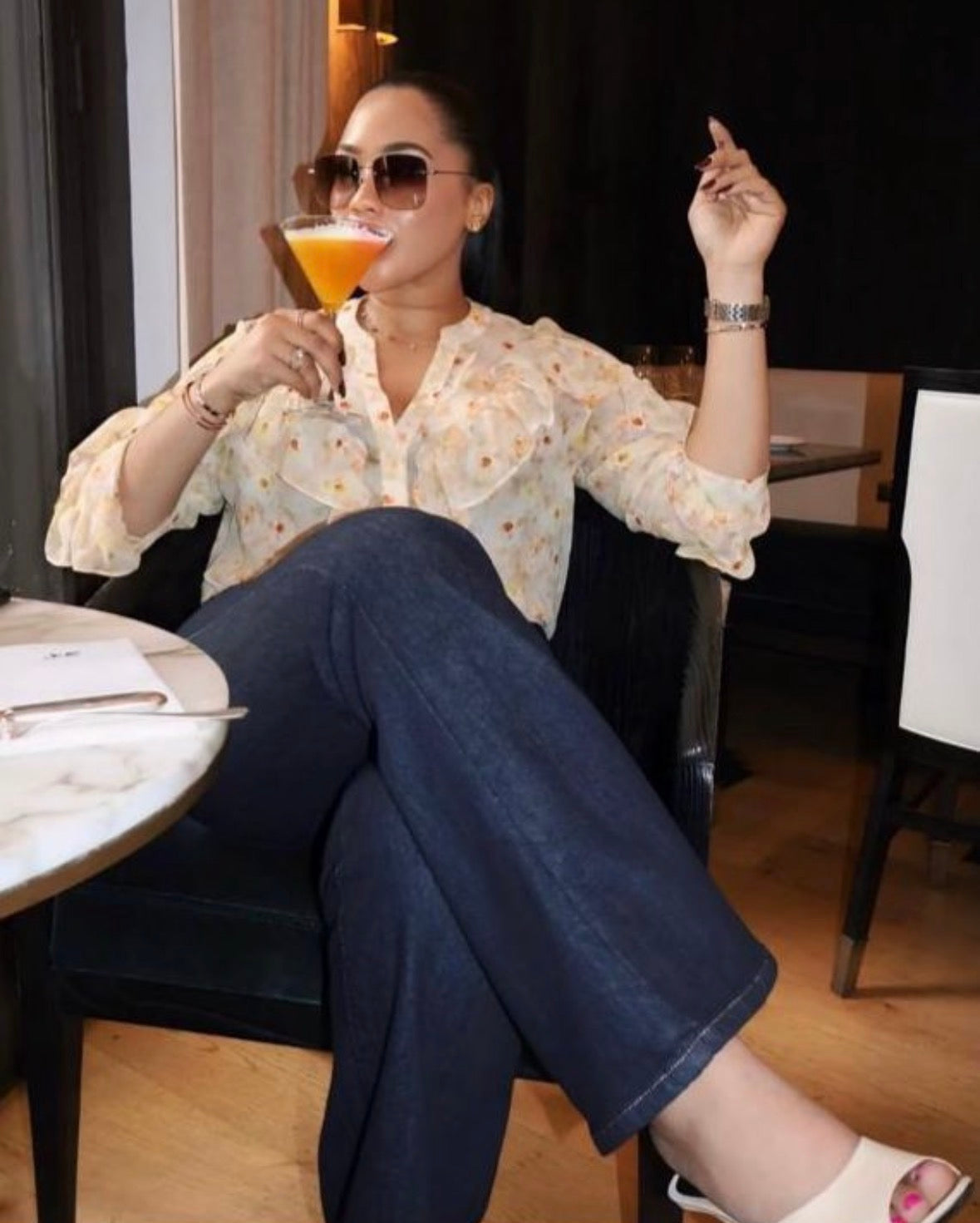 Women’s floral brown long sleeve button up shirt