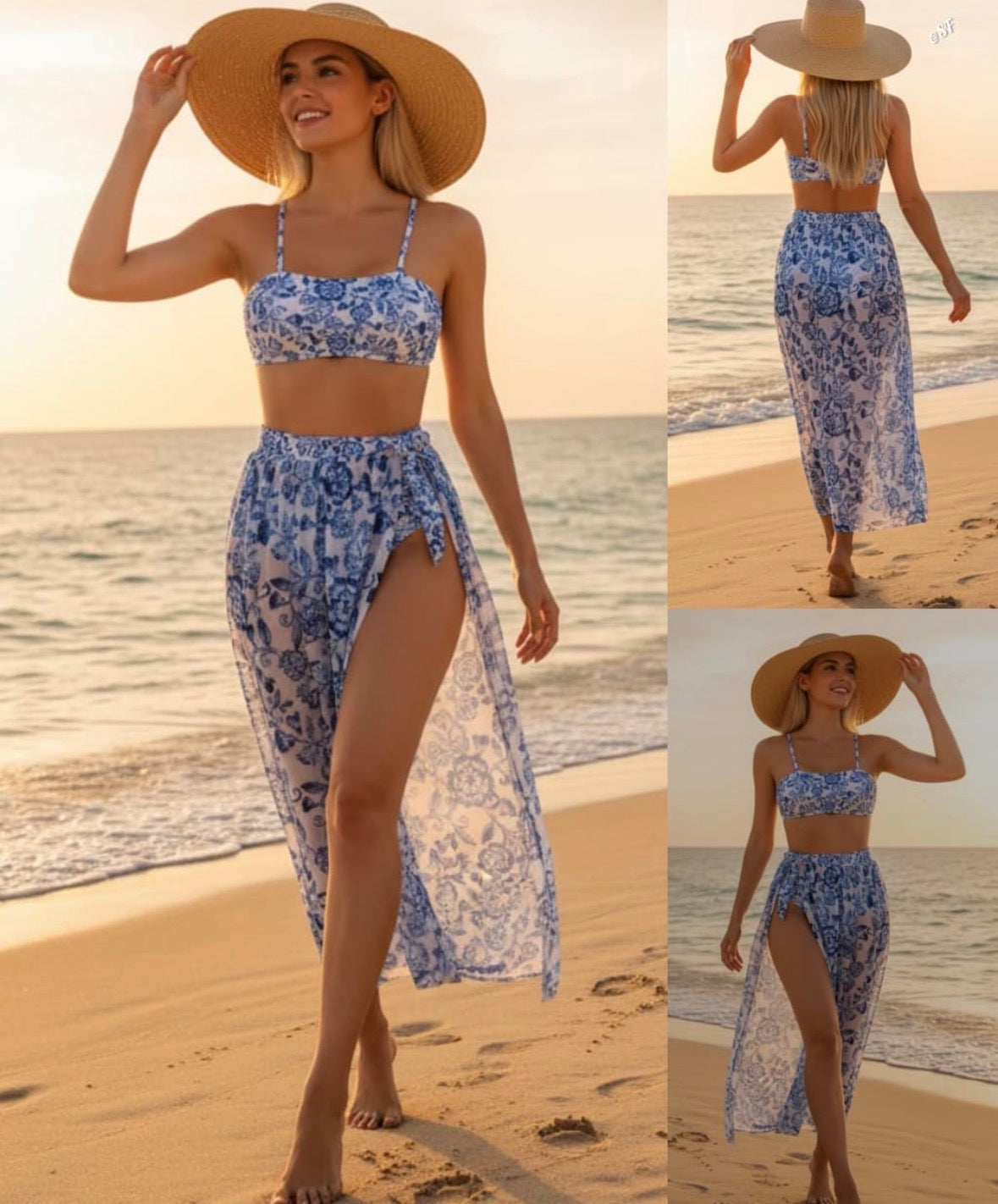 Sexy blue 2 pc long skirt and bra bathing suit for women