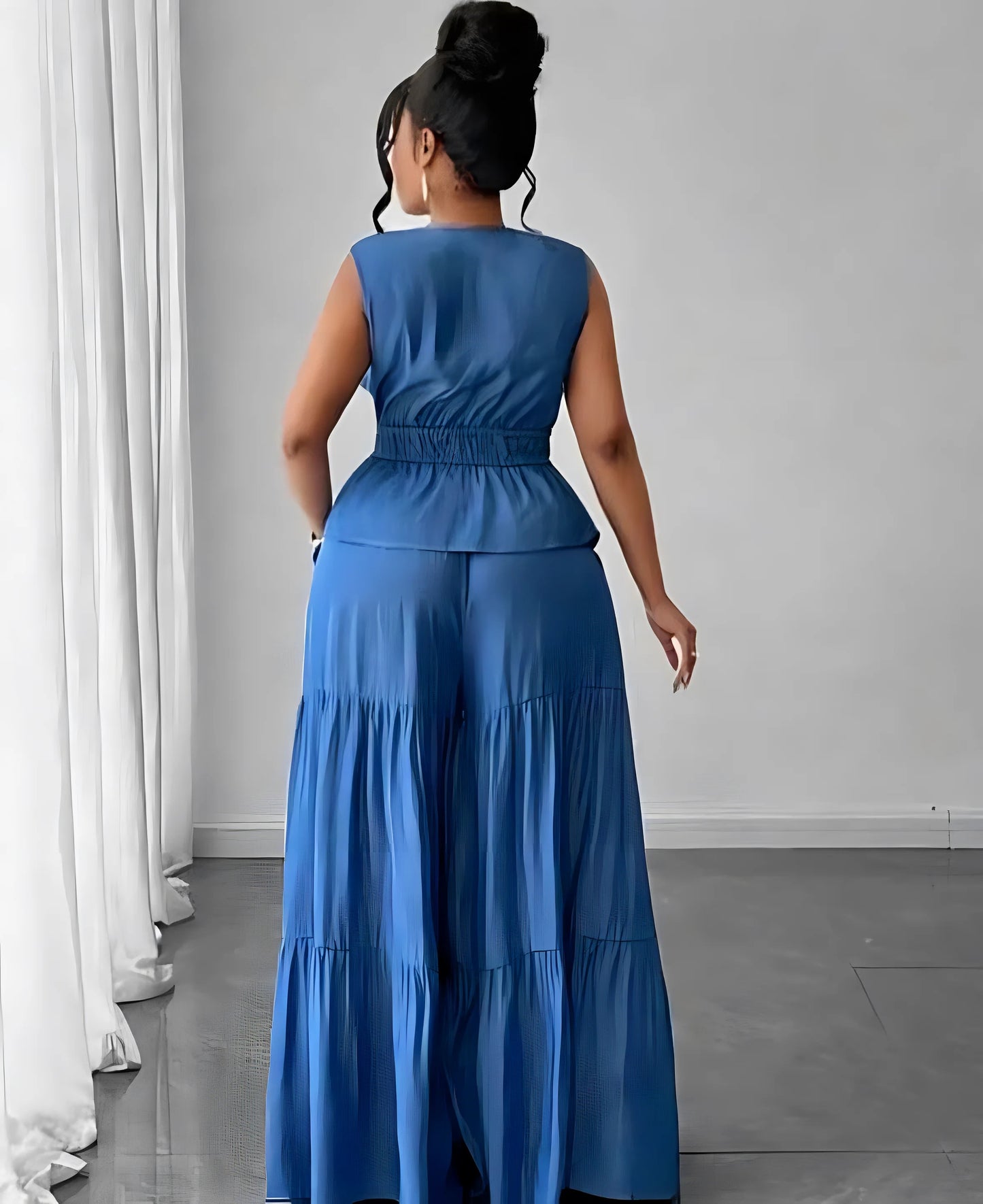 Women's Elegant Tie Shirt And Multi-Layer Patchwork Pants, Two Pieces Set