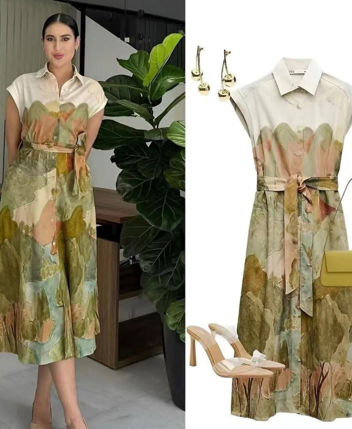 Women’s army colour sleeveless collar long midis stylish dress