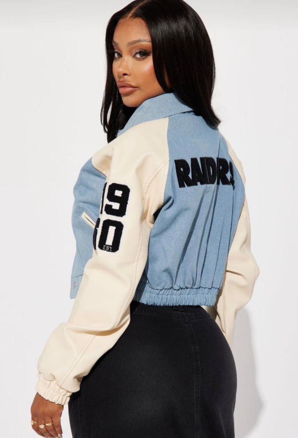 Women’s button cropped street blue and cream jacket