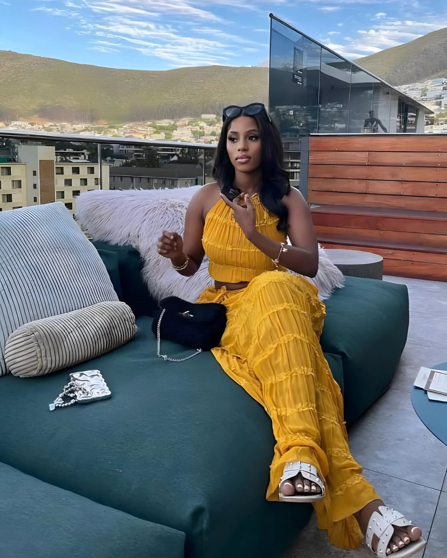 Summer 2 pc vest and long ruffled skirt for women