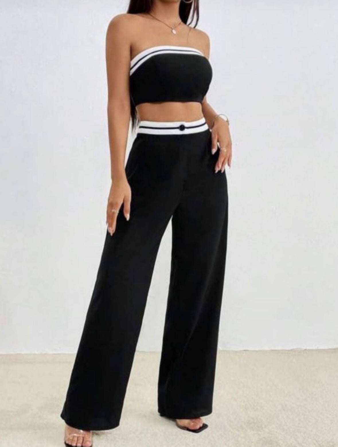 Women’s 2 of casual mini top and loose stripe pants