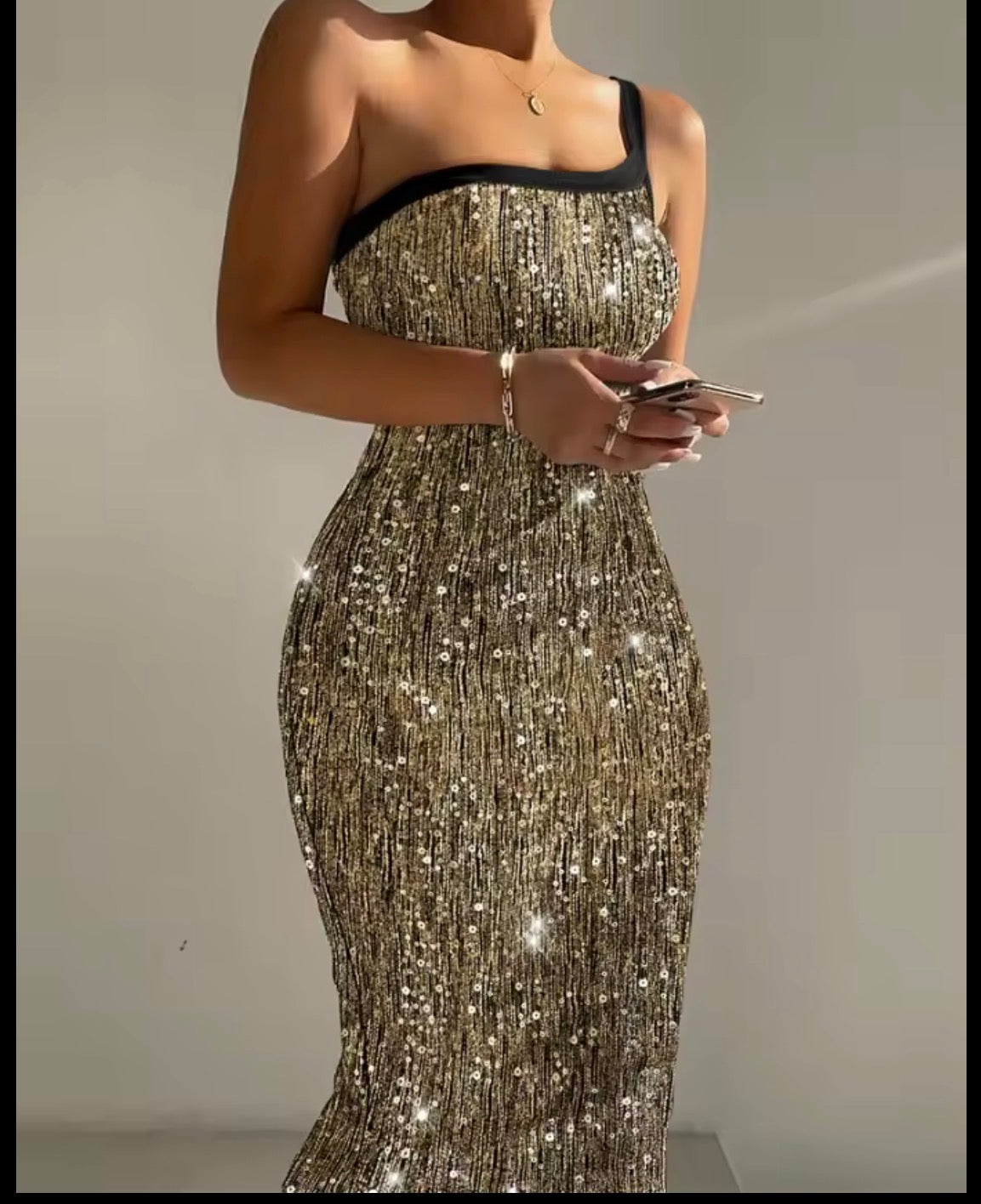 I omens sleeveless long rhinestone sparkle outerwear dress