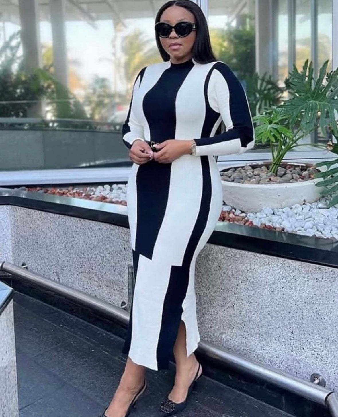 Women’s striped long sleeve long elegant dress