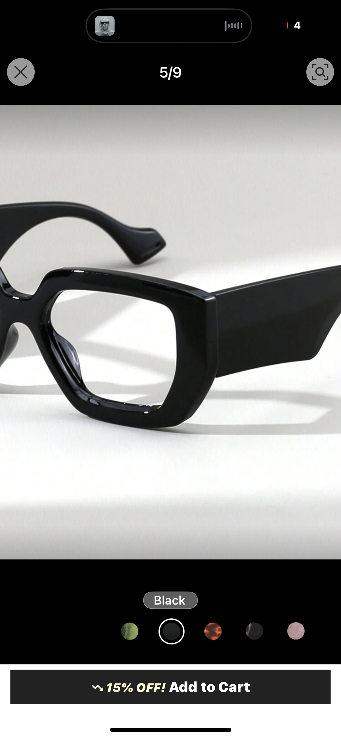 1pc Women's Vintage Print Square Non-Prescription Glasses