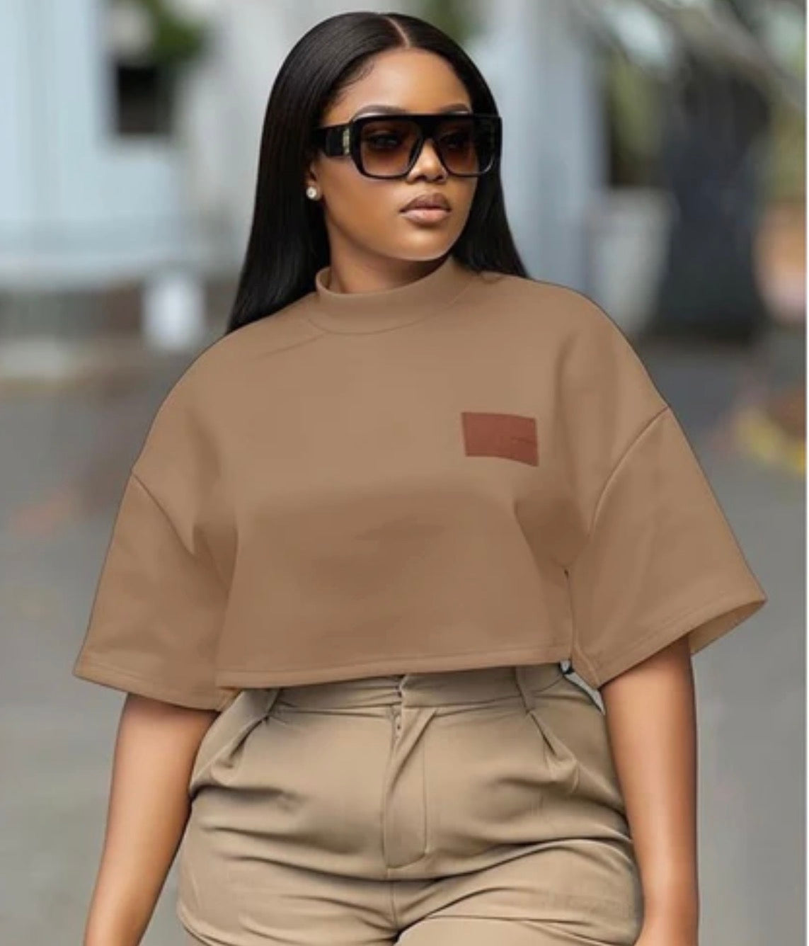 Women’s street casual cropped solid colour t shirt