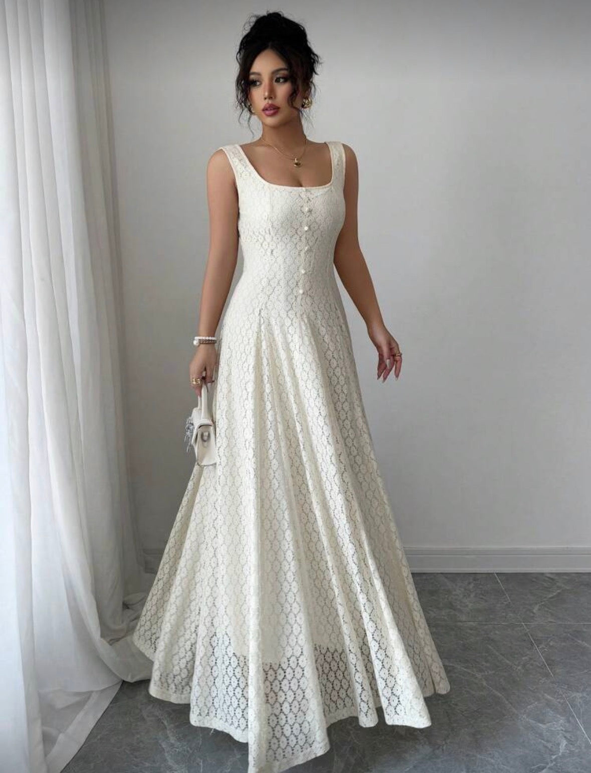 White floral dress sleeveless button