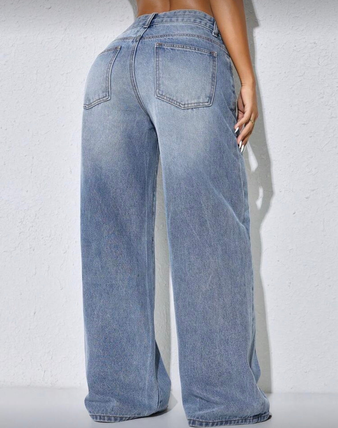 Medium wash sophisticated high waist plain solid colour jeans for women