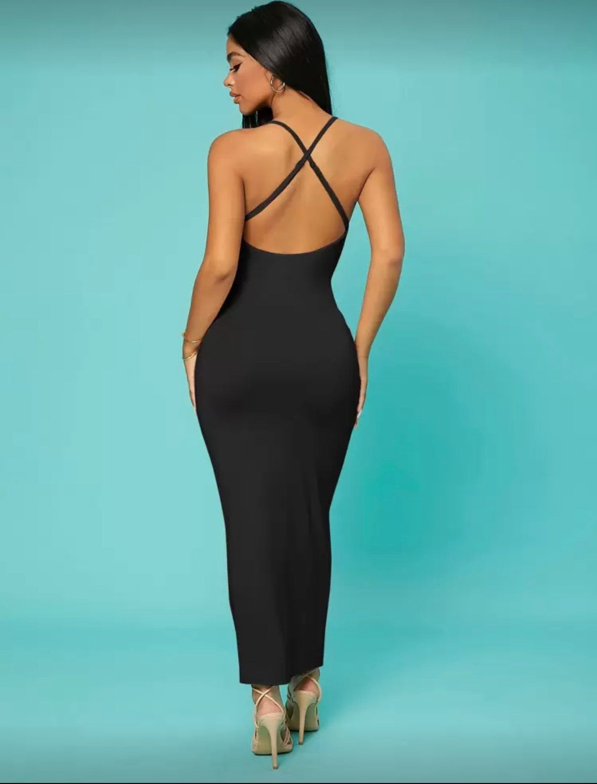 Sexy solid colour criss cross back less long summer women’s dress