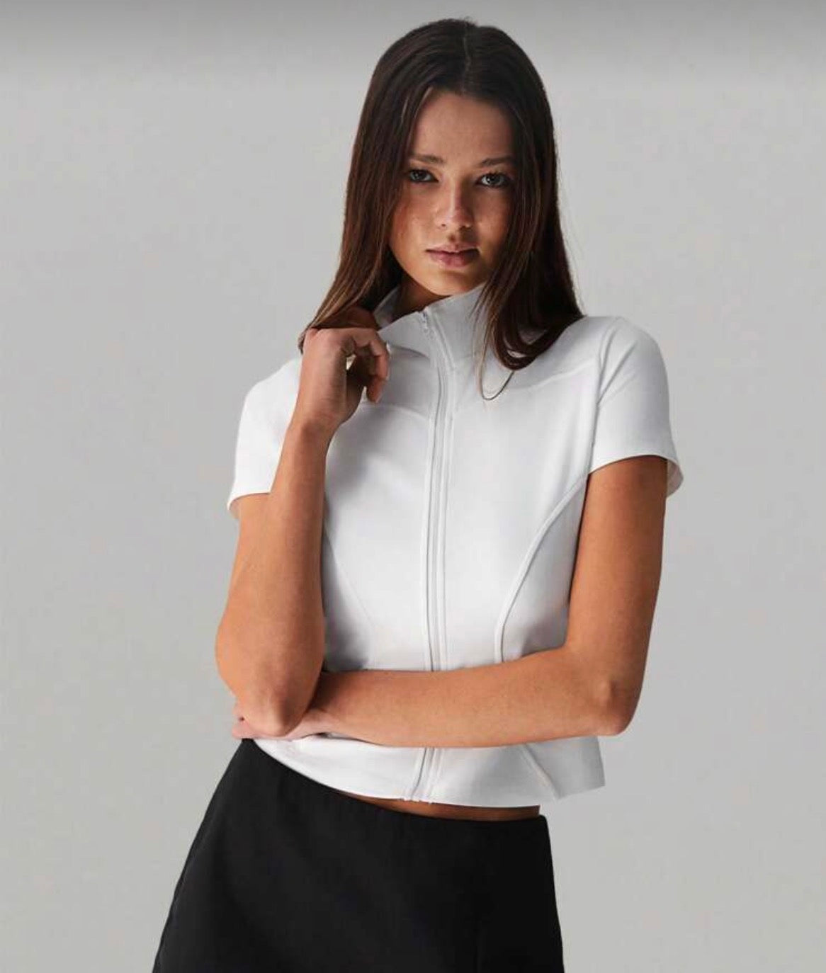 Women’s Simple Versatile Zipper Front Short Sleeve T-Shirt, Spring/Summer