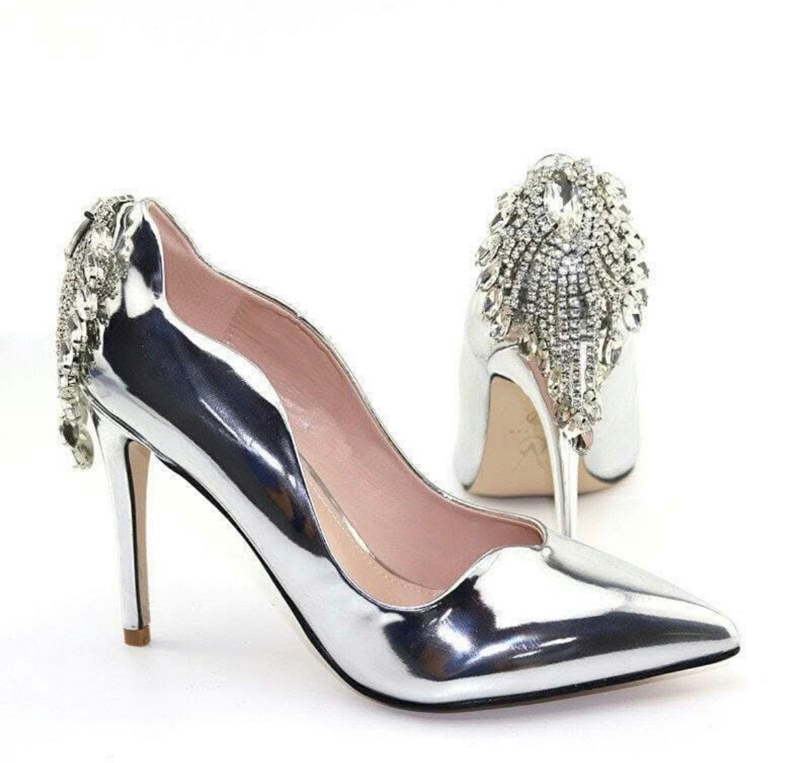 Silver decorated rhinestone bead na m pointed high heels for women