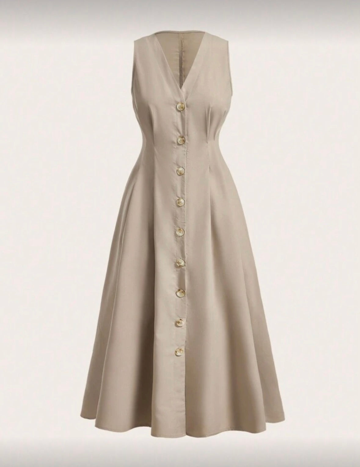 Women’s elegant sleeveless gold metal button long dress