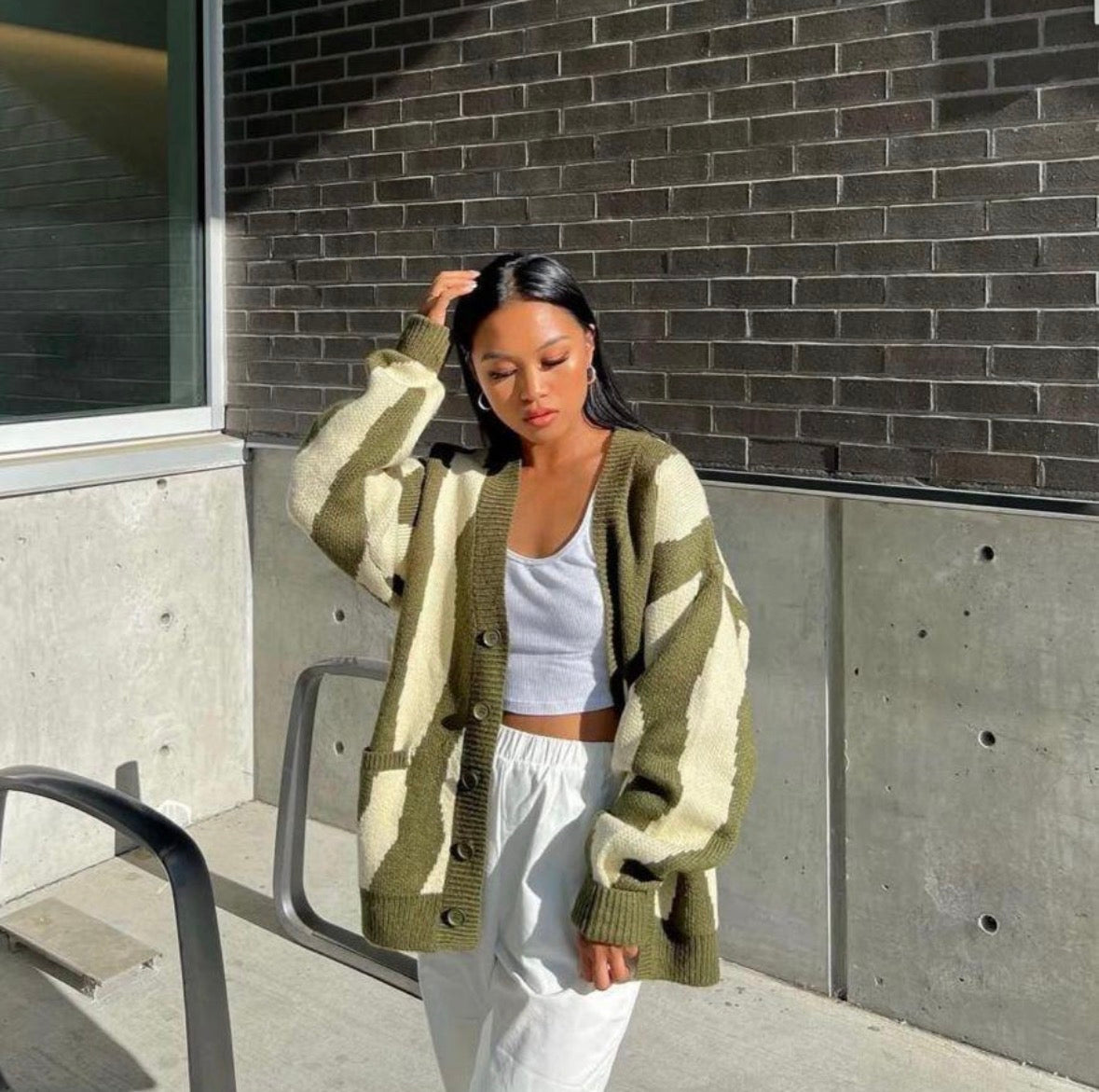 Stylish women’s striped long sleeve button up cardigan