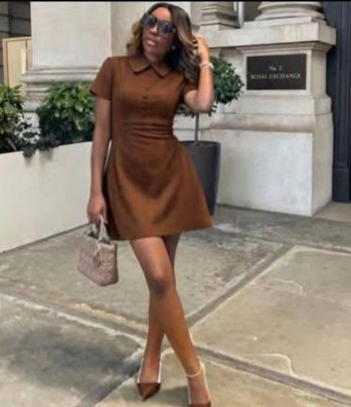 Women’s elegant bag sleeve button up collar mini dress