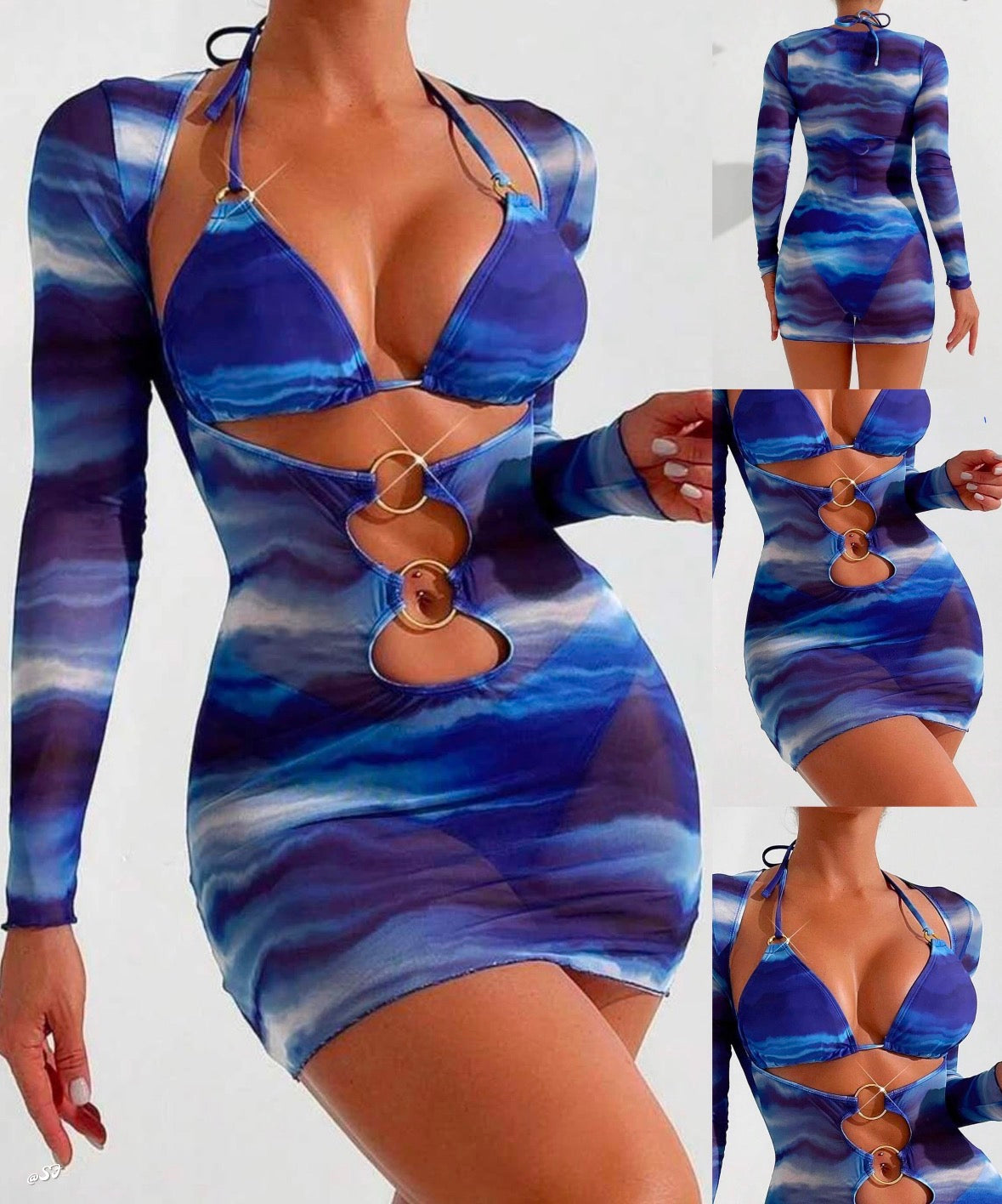 Blue solid colour 3 pc set swimwear for women