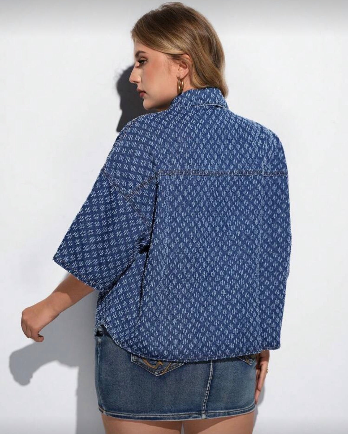 Women’s blue pattern button up half sleeve shirt