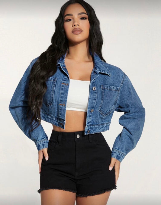 Women's Front Button Long Sleeve Pocket Casual Denim Jacket