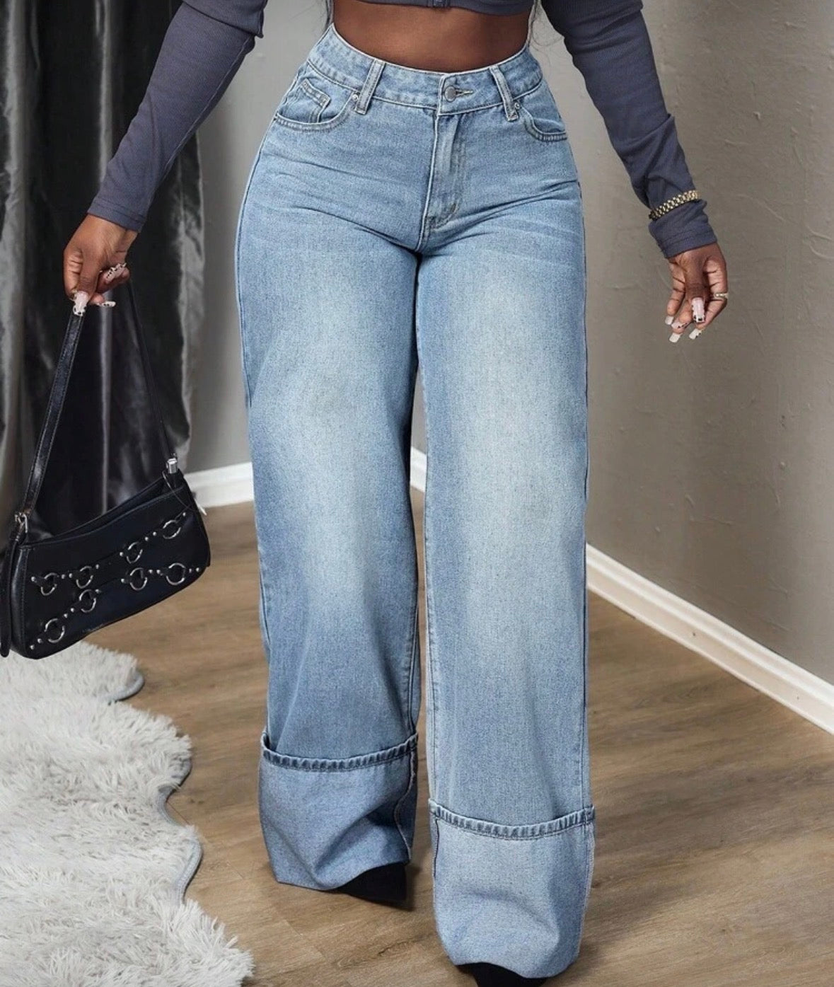 Women's Elastic Waist Straight Leg Casual Jeans