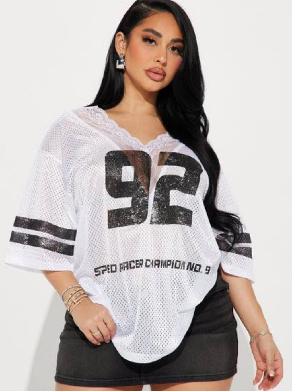 Cute see through printed graphics white t shirt for women