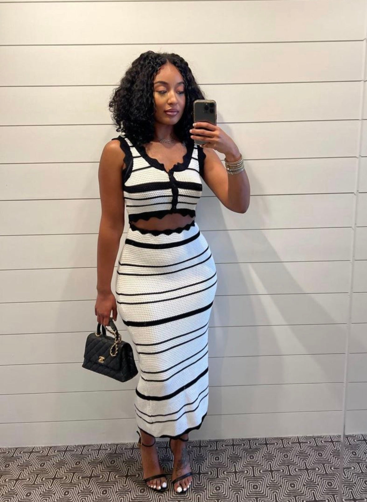 Women’s 2 pc summer top and long horizontal striped shirt and top