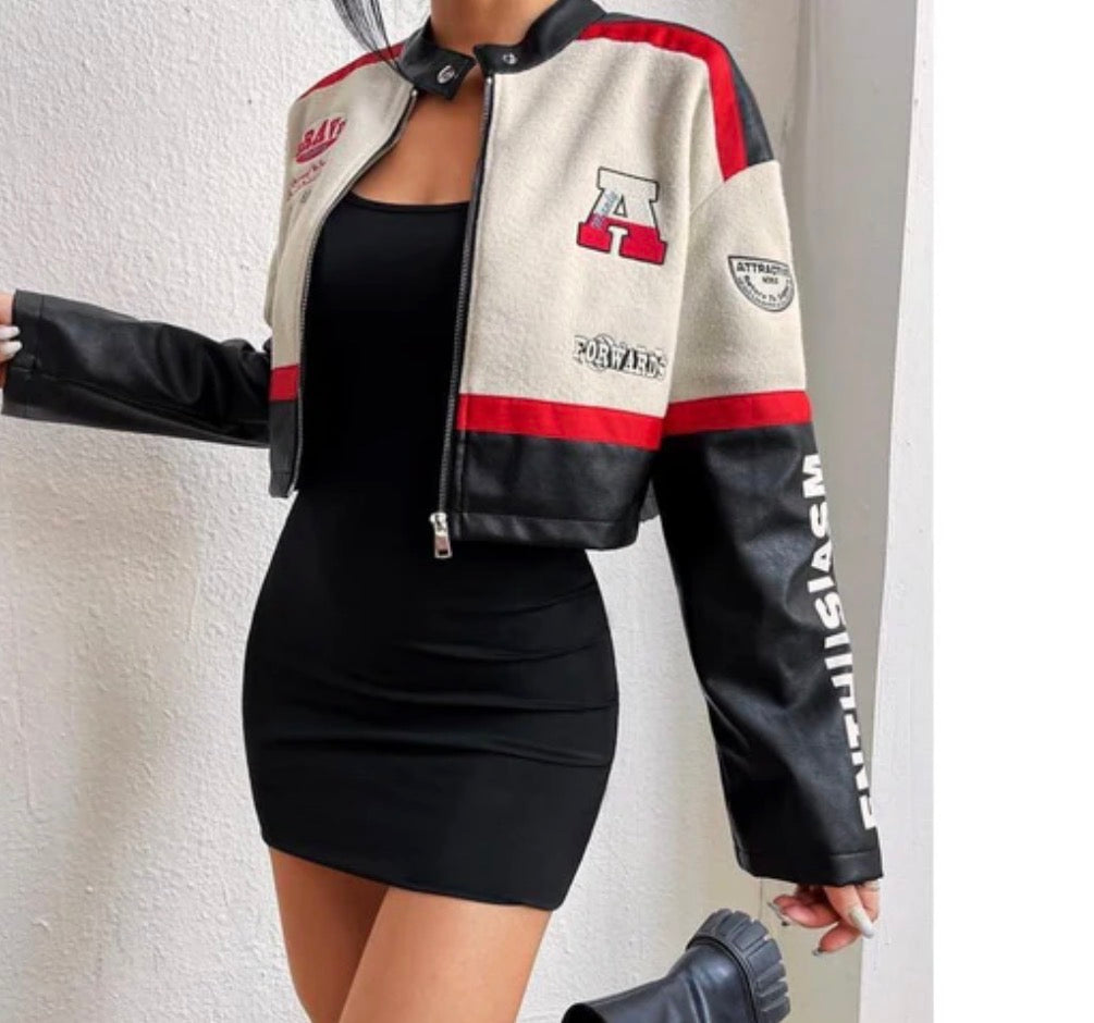Women’s black and cream cropped sophisticated long sleeve jacket