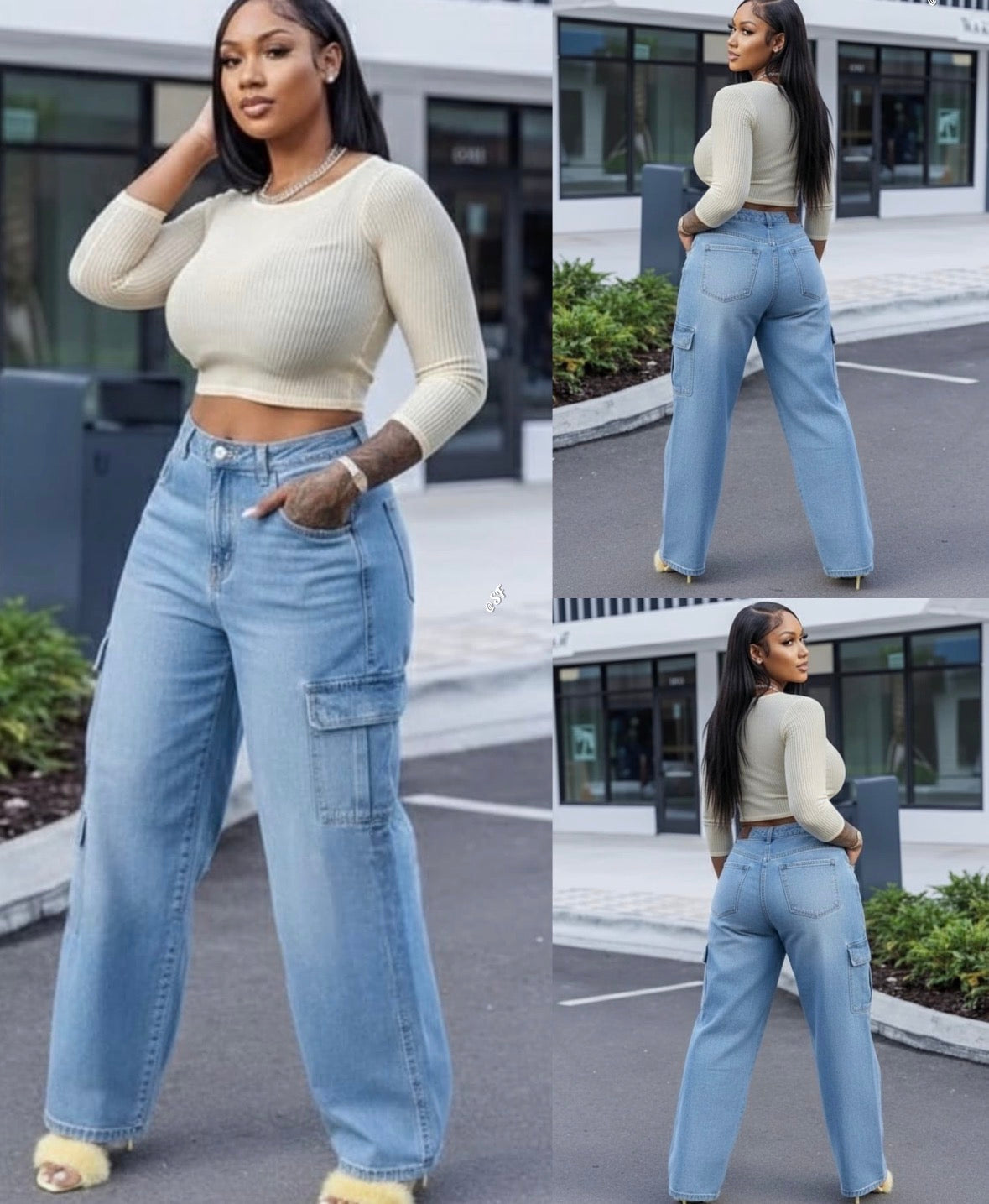 Women’s light wash solid loose plain elegant denim jeans