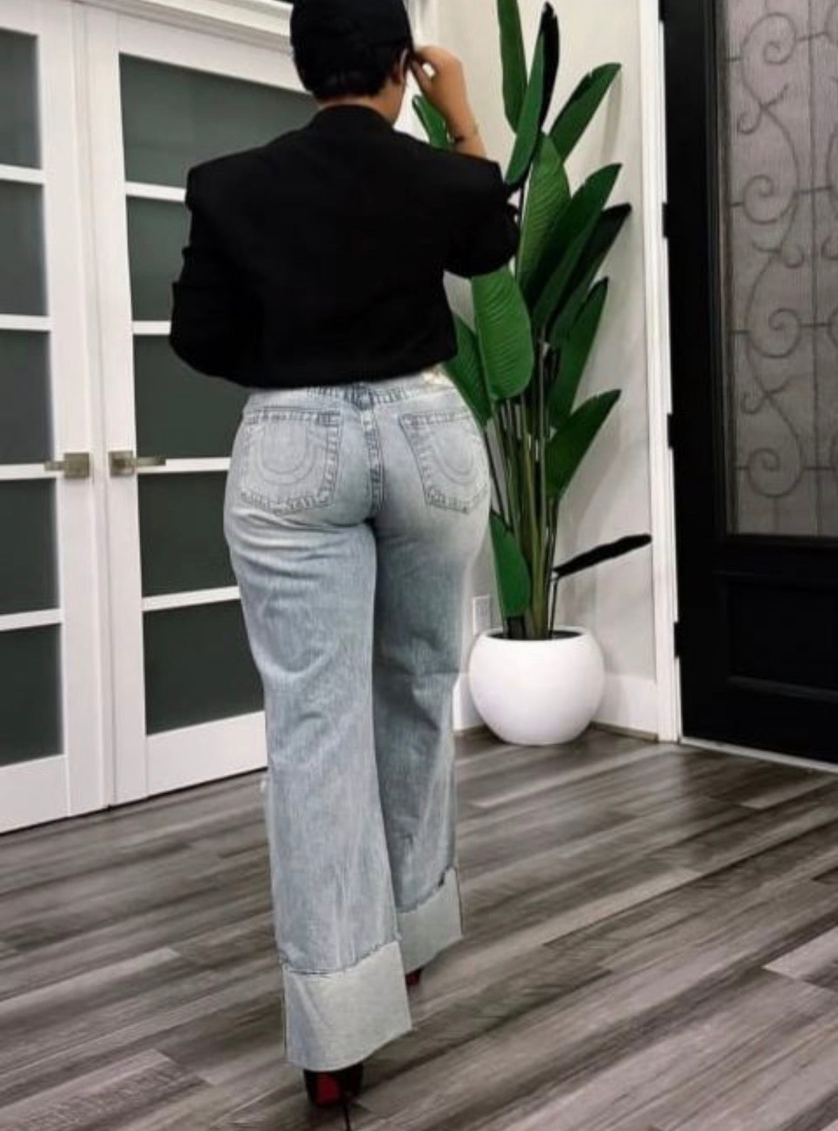 Women’s ripped high waist pocket street elegant jeans