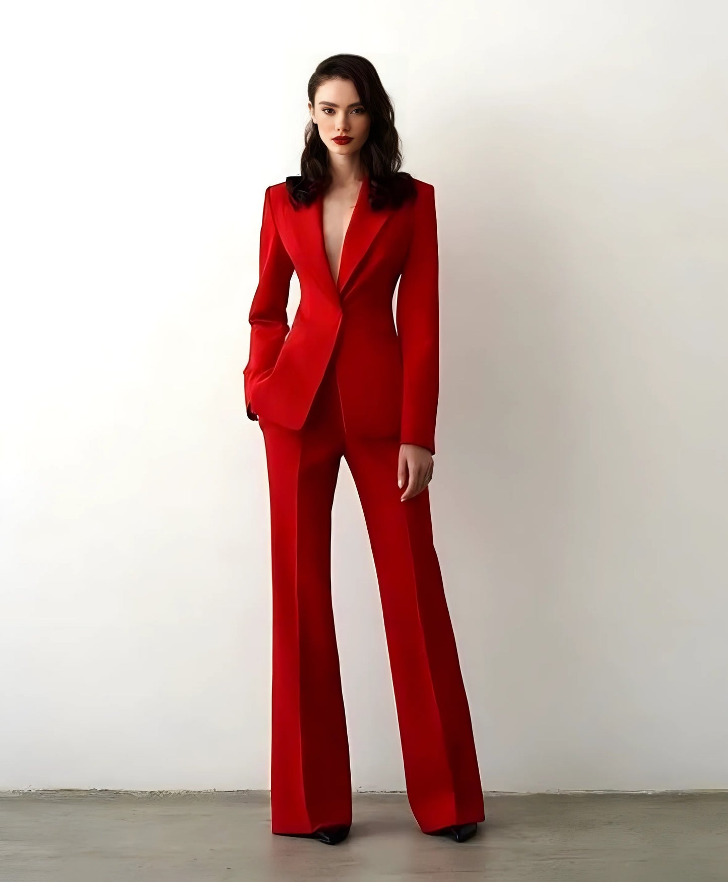 Women's Solid Color Lapel NeckLong Sleeve Single-Button Blazer And Pants Casual Suit