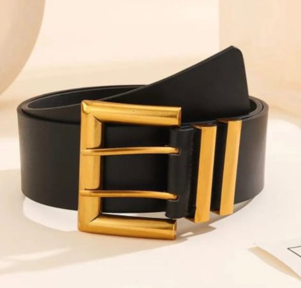 Womens Leather black belt with gold buckle
