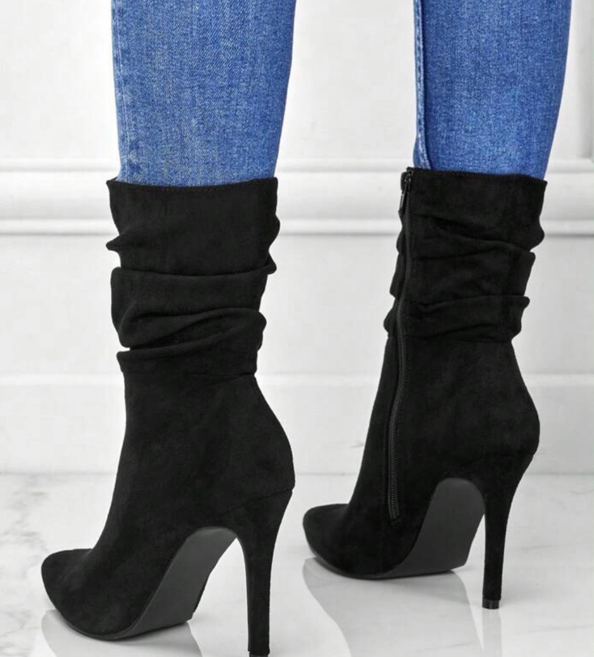 Women's Autumn/Winter Side Zipper Pointed Toe Ruched Fashion Boots heels