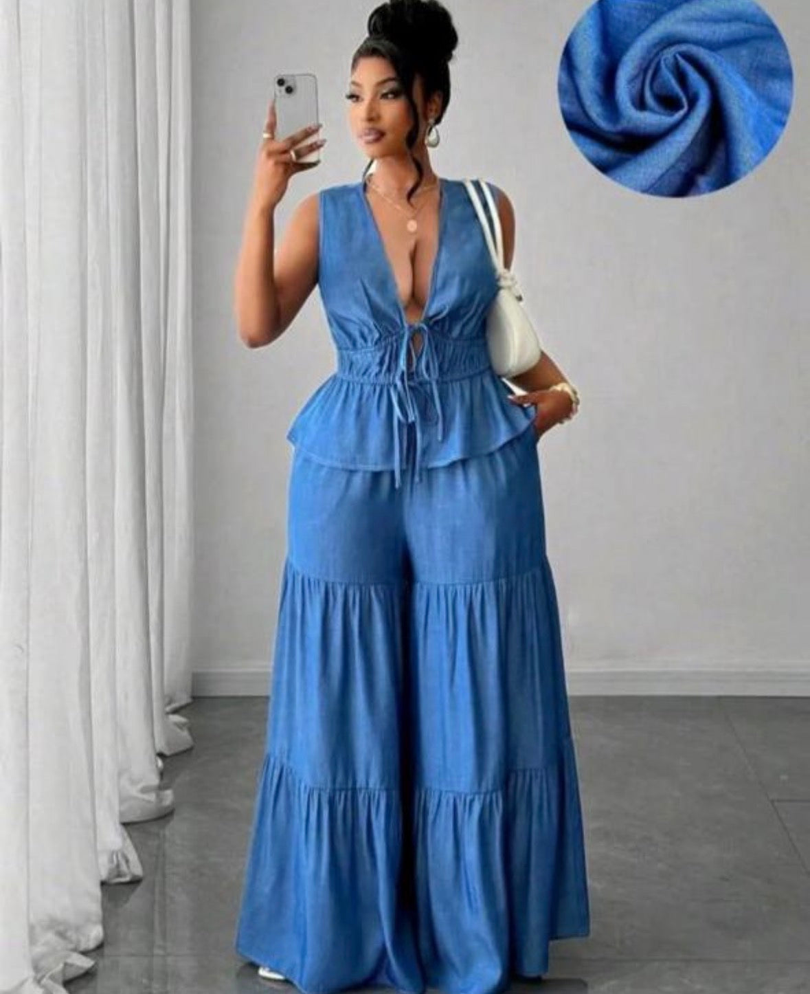 Women's Elegant Tie Shirt And Multi-Layer Patchwork Pants, Two Pieces Set