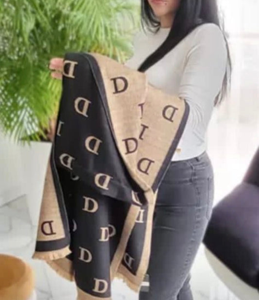 Women’s long black and brown unique D design scarf