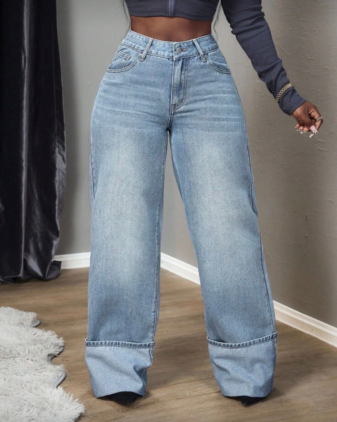 Women's Elastic Waist Straight Leg Casual Jeans