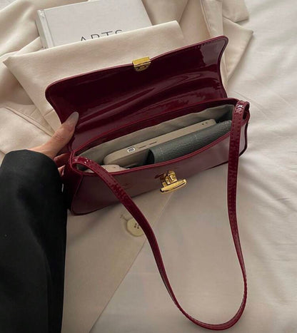 Leather red shoulder bag handbag for women