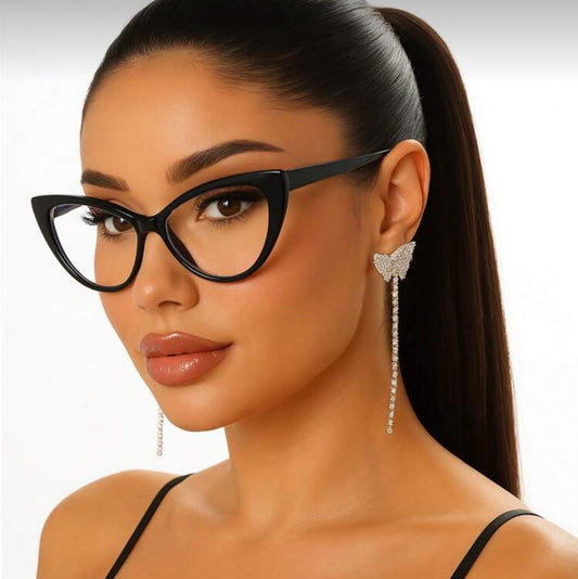 1 Pair Women's Black Cat Eye PC Frame Minimalist Solid Color Versatile Plano Glasses