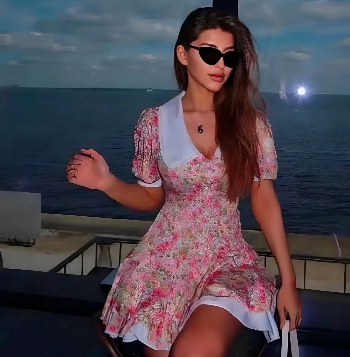 Women’s  floral stylish color design short dress