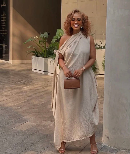 Women’s sleeveless scarf tie summer solid colour elegant dress