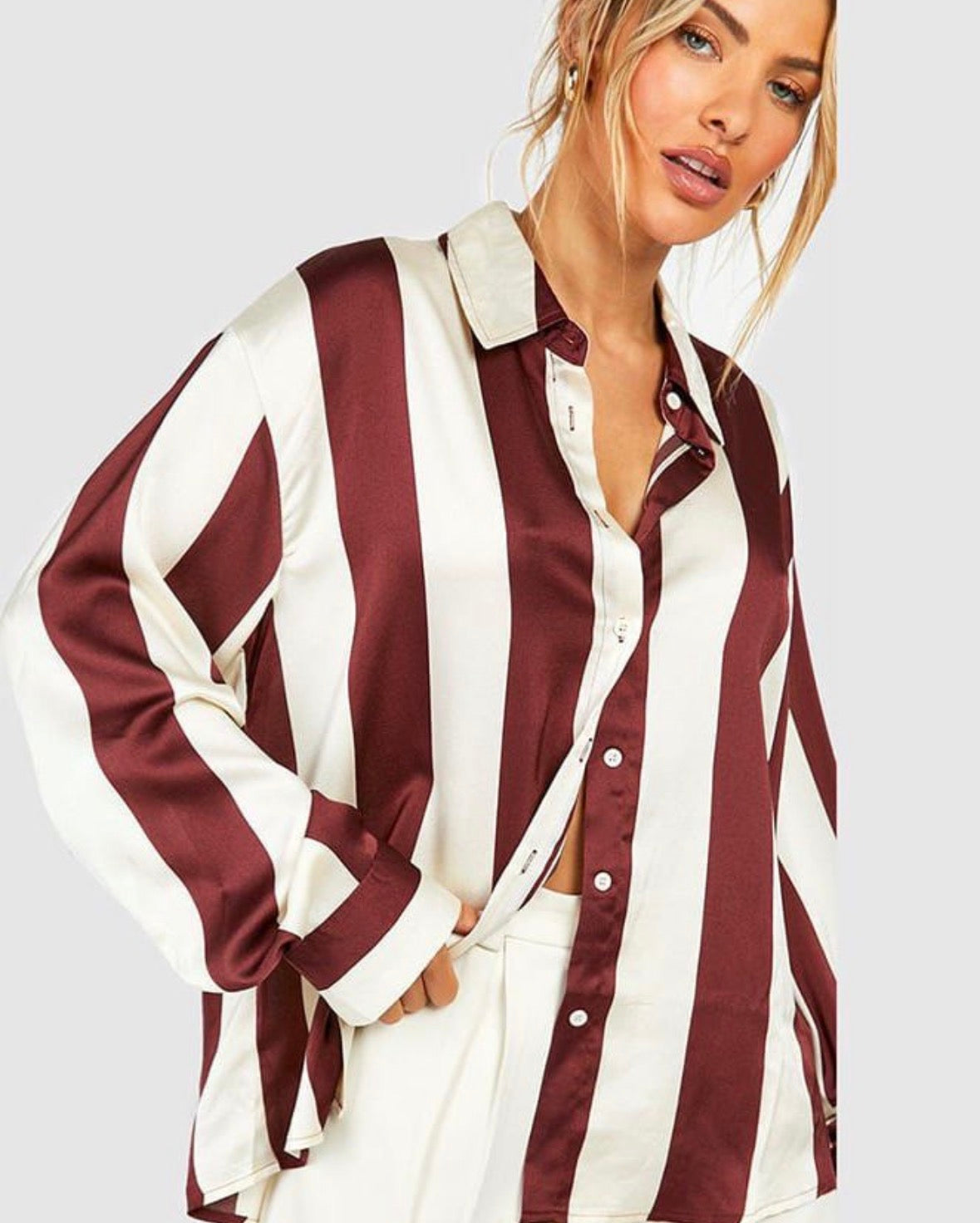 Women’s button stripped long collar sophisticated shirt
