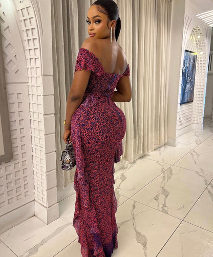 Women’s elegant backless maroon long elegant dress