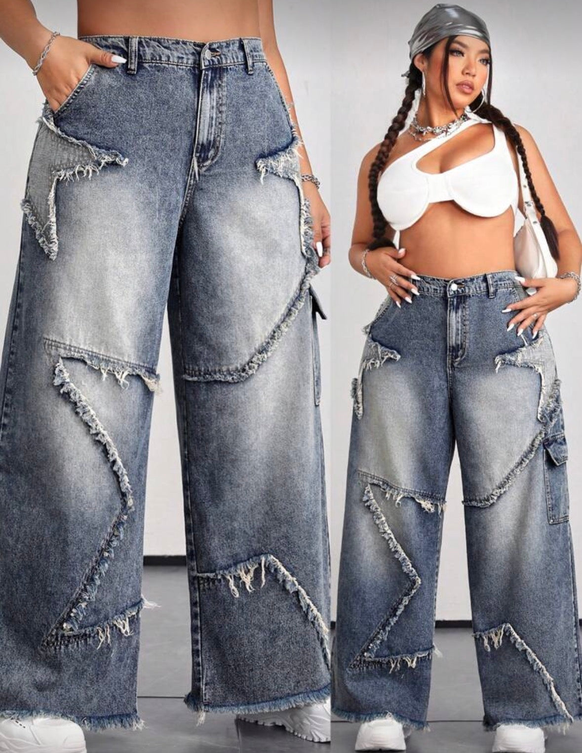 Women’s street star design medium wash baggy loose jeans