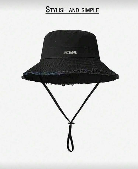 Korean Style Frayed Metal Letter Bucket Hat