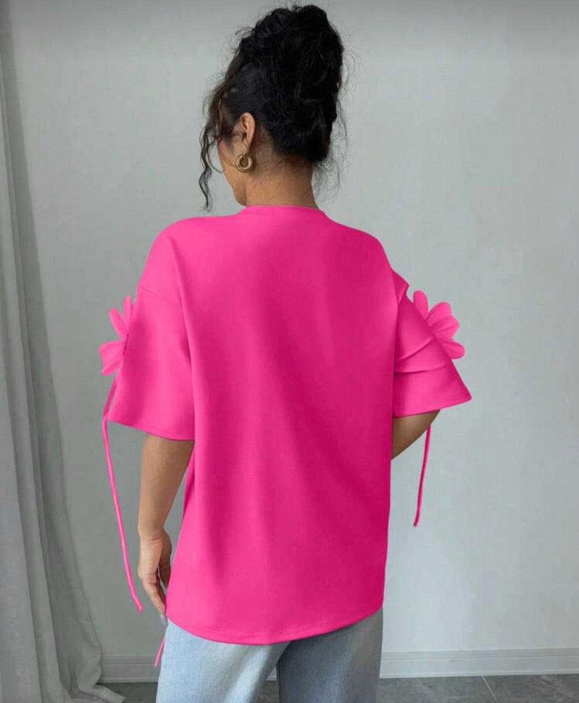 Women's Elegant 3D Floral Print Short Sleeve T-Shirt, Valentine's Day