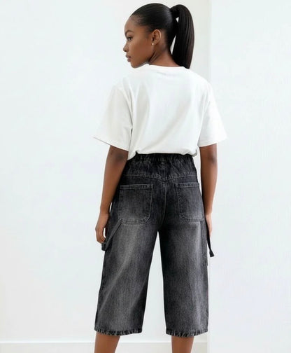 Women’s faded long baggy dark wash jean shorts