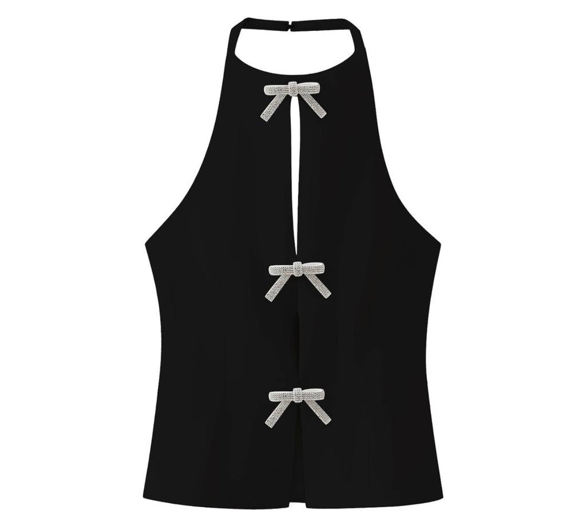 Women’s elegant vest front bow rhinestone halter top