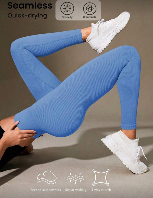 Easithlete High Waisted Ribbed Seamless Slim Leggings For Women