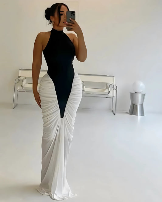Women’s 2 tone black and white long sleeveless dress