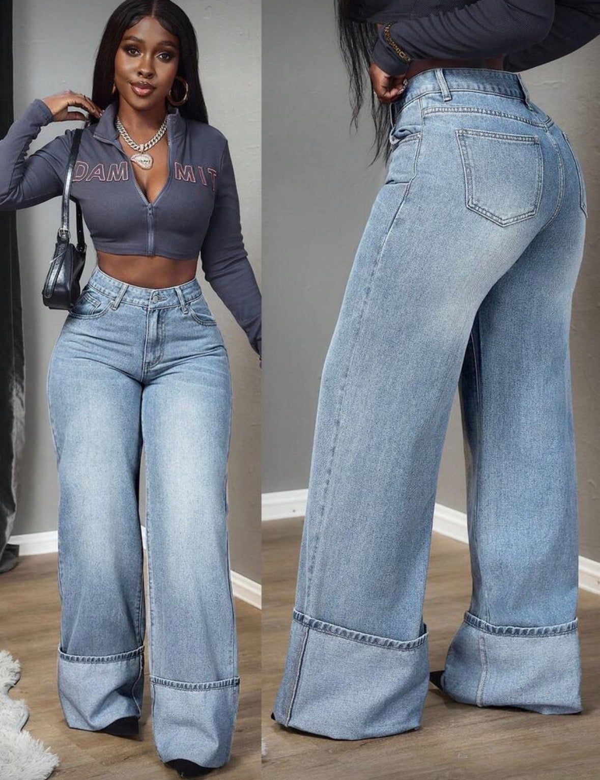 Women's Elastic Waist Straight Leg Casual Jeans