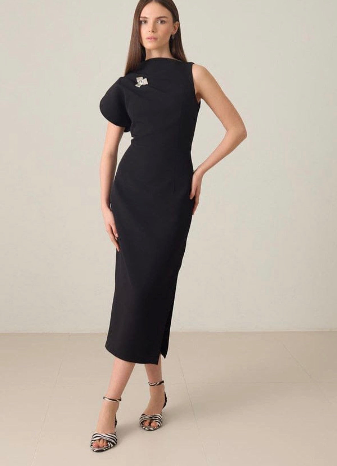 Women’s elegant long one quarter sleeve round neck with design dress