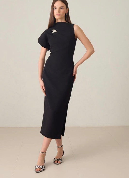 Women’s elegant long one quarter sleeve round neck with design dress